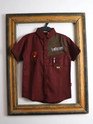 AJ01 Boys Casual Shirt 4Yrs - 10Yrs Check Maroon