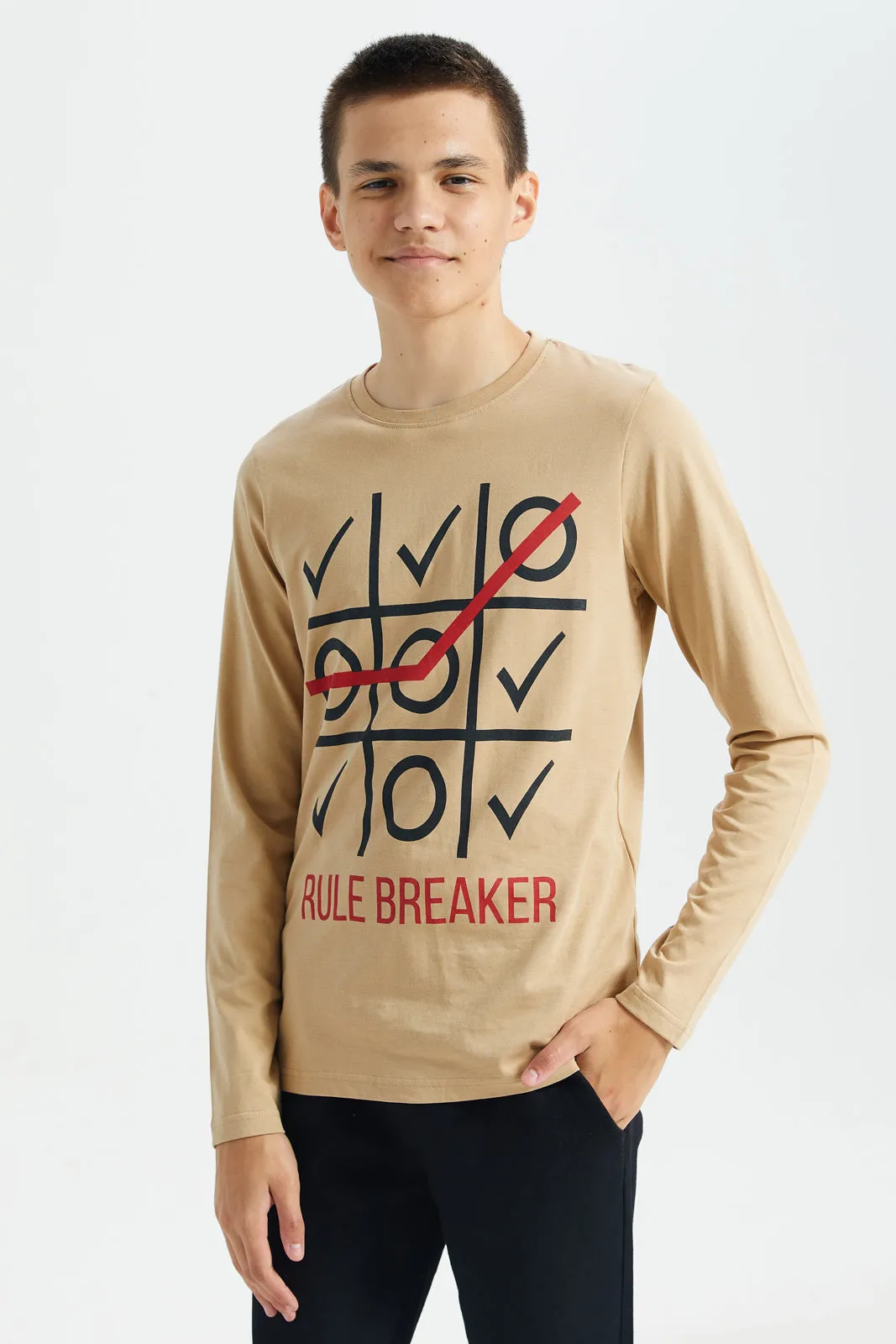 Beige Rule Breaker Print T-Shirt