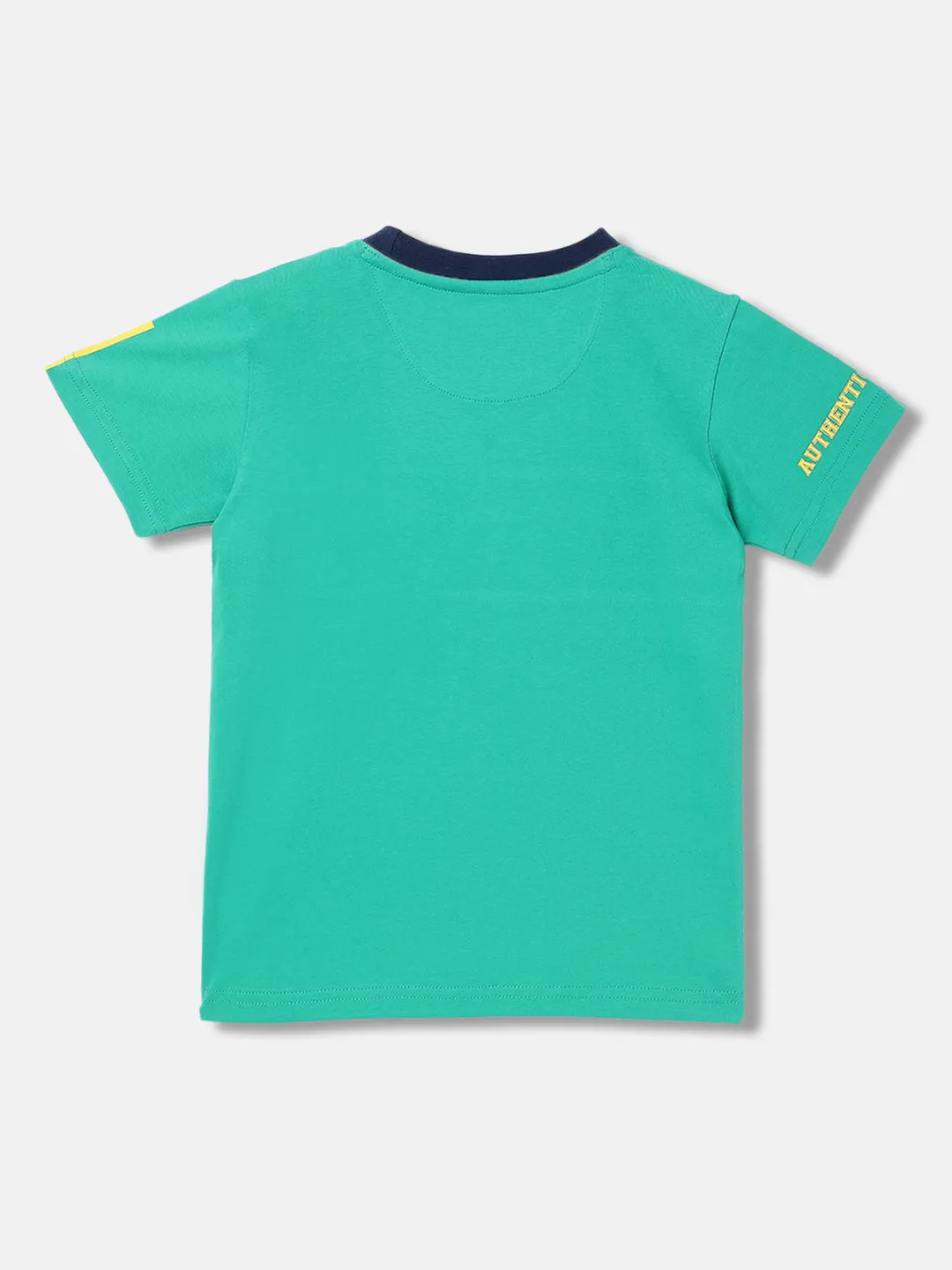 Blue Giraffe Boys Green Striped Round Neck Short Sleeves T-Shirt