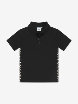 BOSS Boys Monogram Trim Polo Shirt In Black