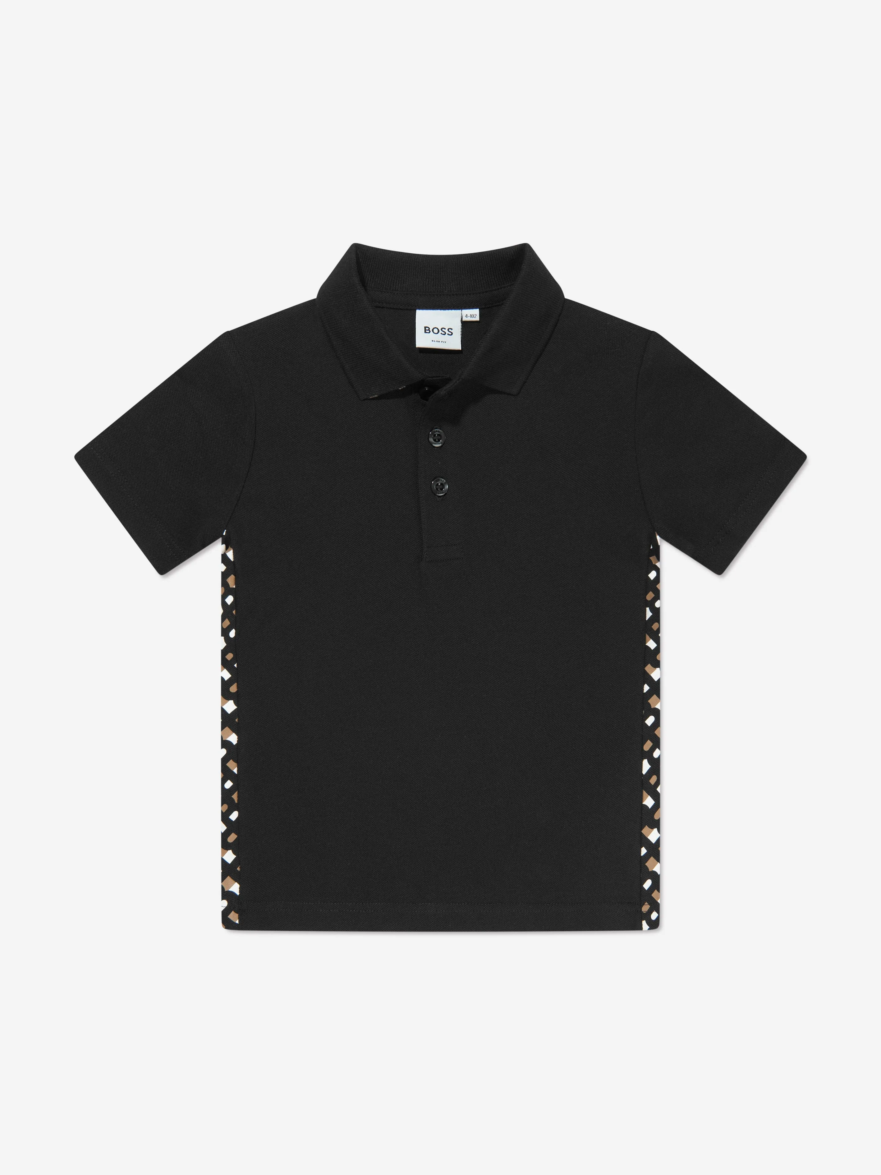 BOSS Boys Monogram Trim Polo Shirt In Black