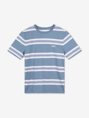 BOSS Boys Striped Logo T-Shirt in Grey