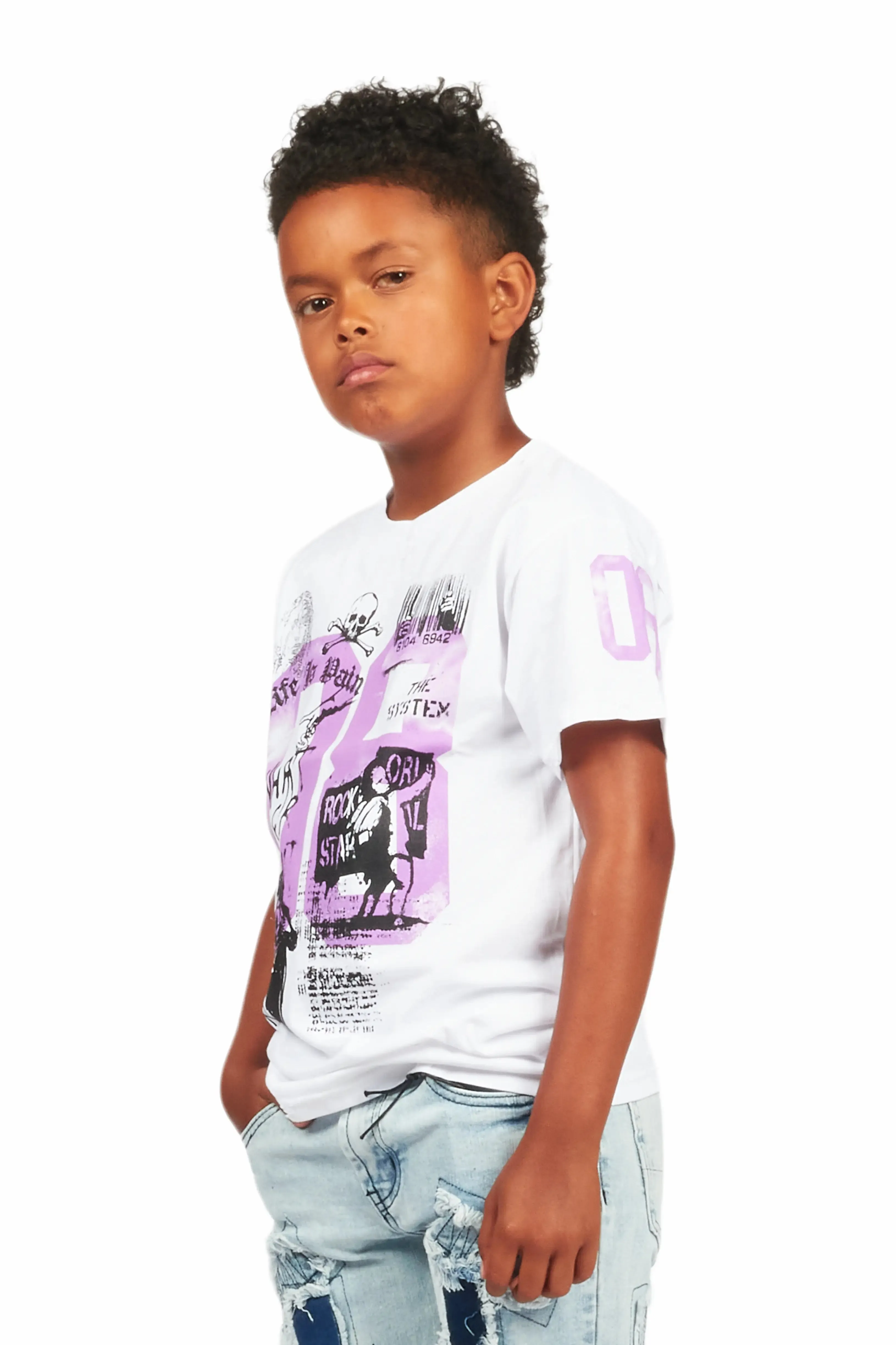 Boys Beau White/Purple Graphic T-Shirt