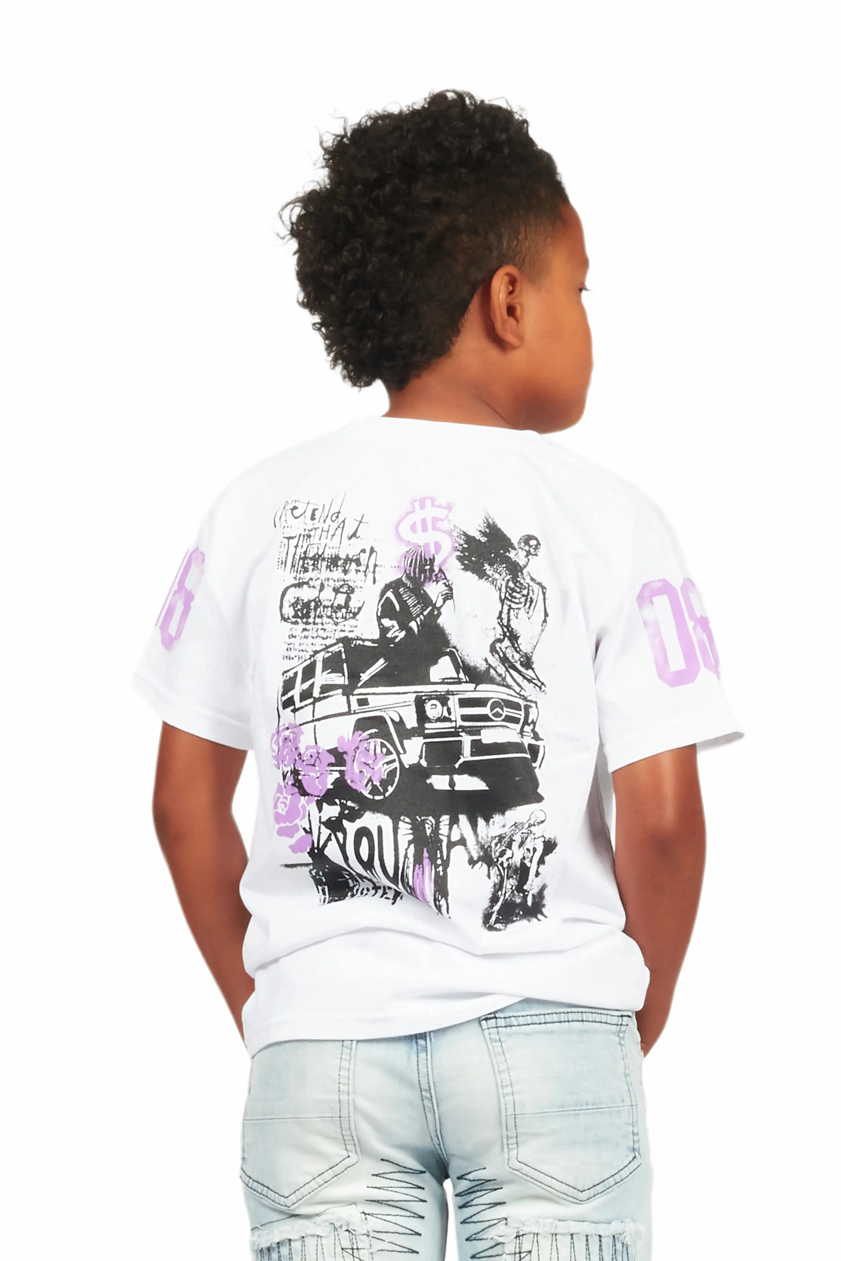 Boys Beau White/Purple Graphic T-Shirt