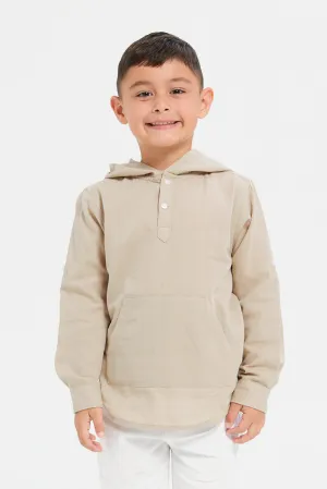 Boys Beige Hooded Shirt