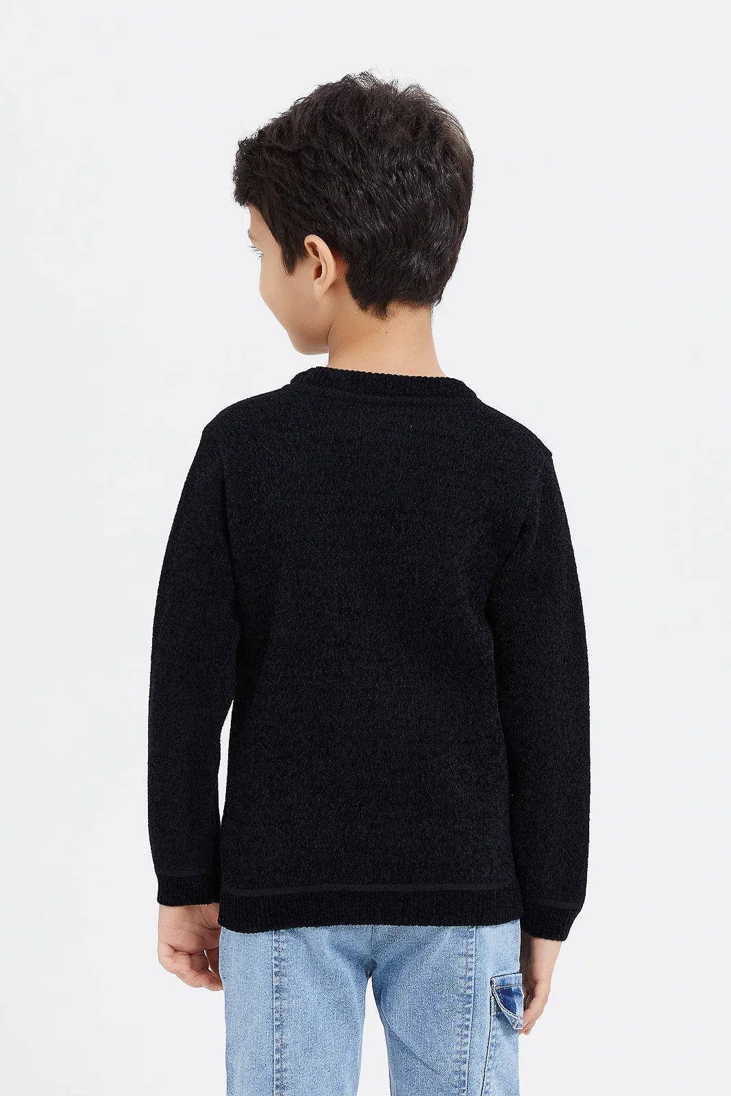 Boys Black Chenille Bonded Jumper