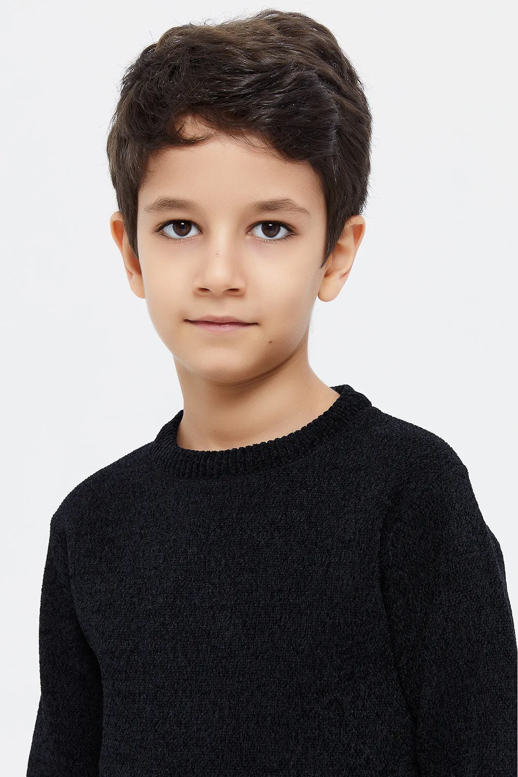 Boys Black Chenille Bonded Jumper