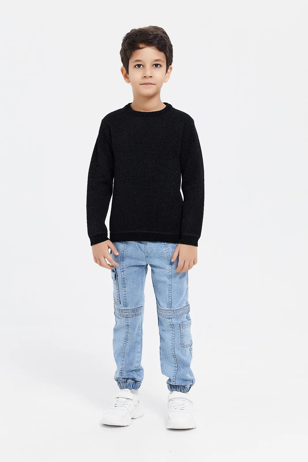 Boys Black Chenille Bonded Jumper