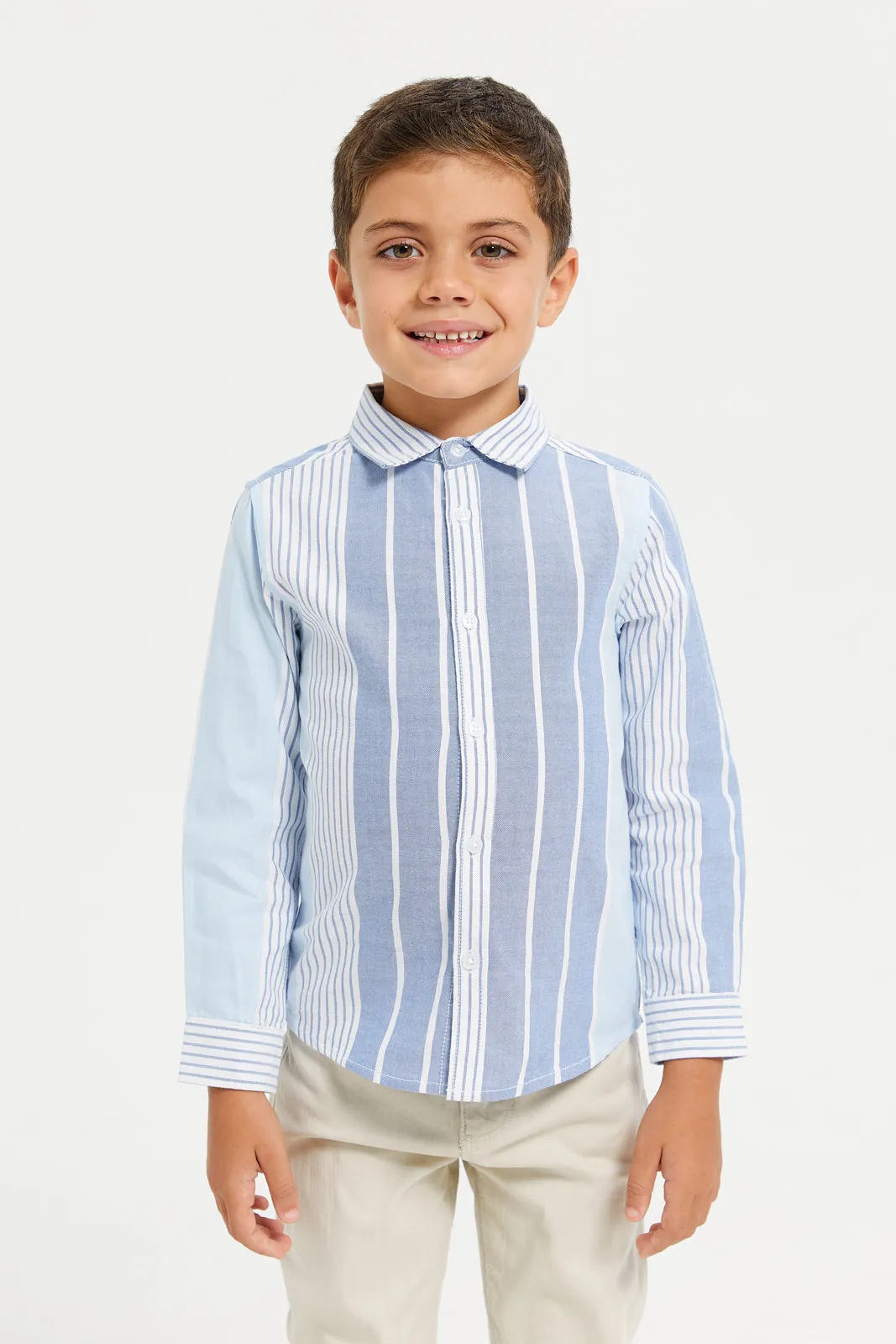 Boys Blue Oxford Striped Shirt