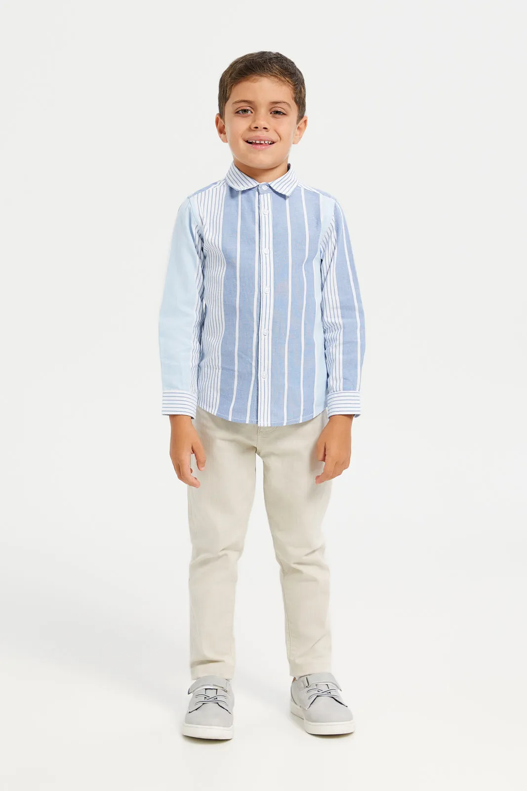 Boys Blue Oxford Striped Shirt