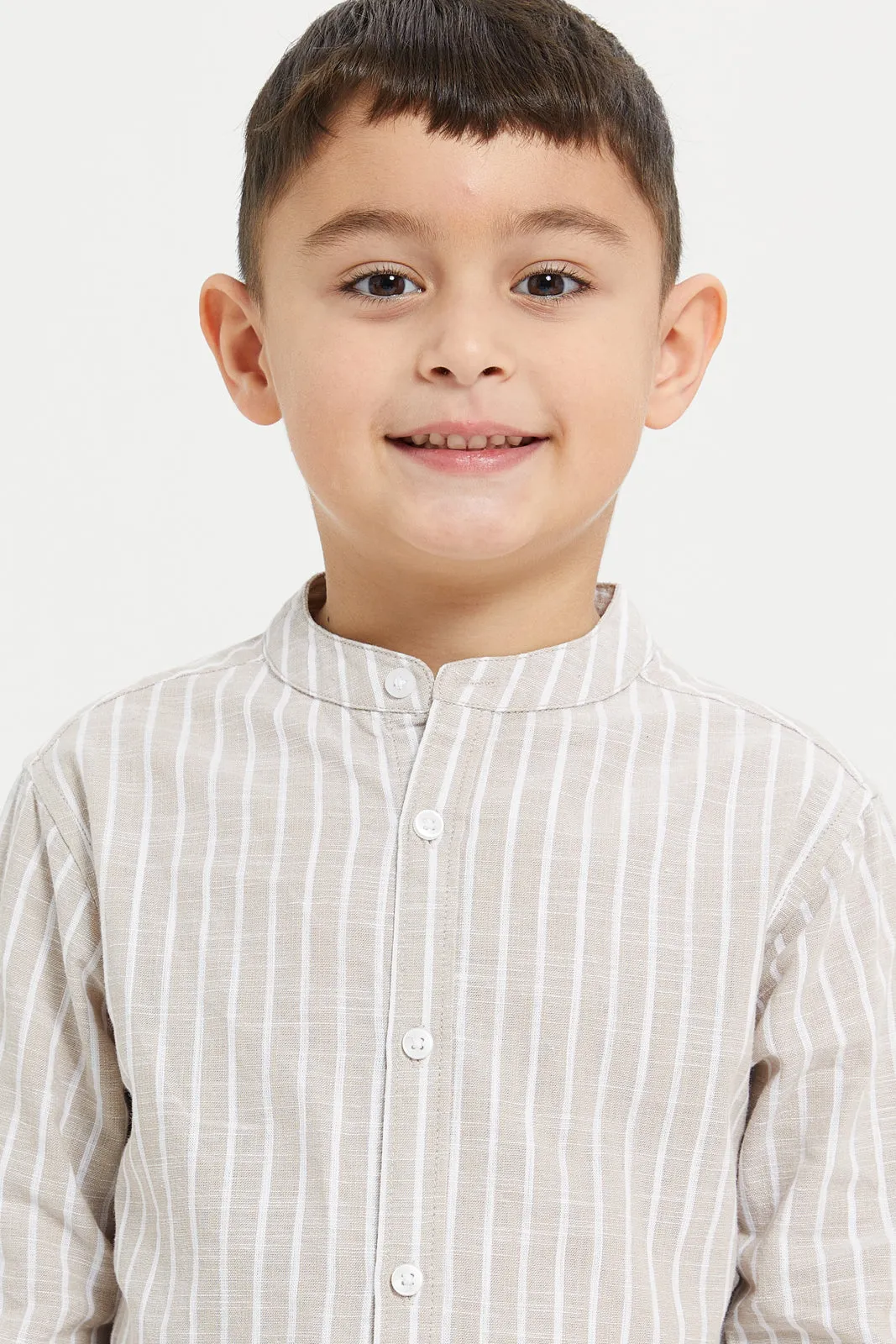 Boys Brown Striped Shirt