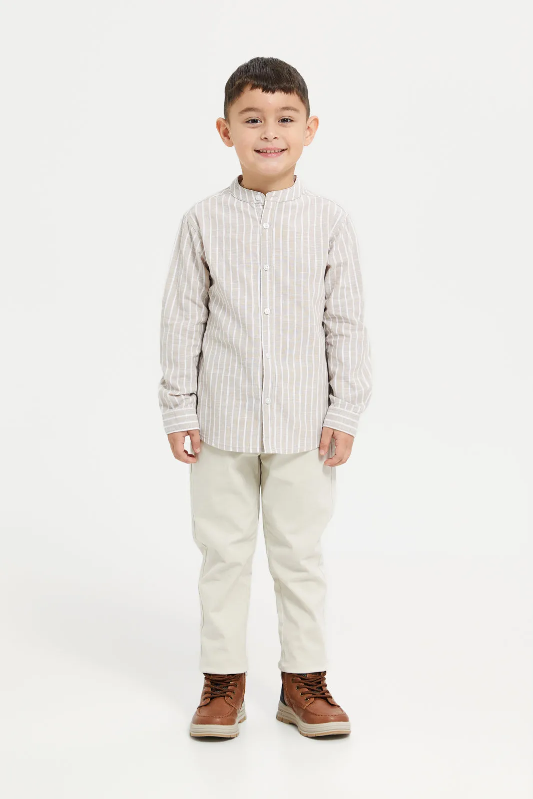 Boys Brown Striped Shirt