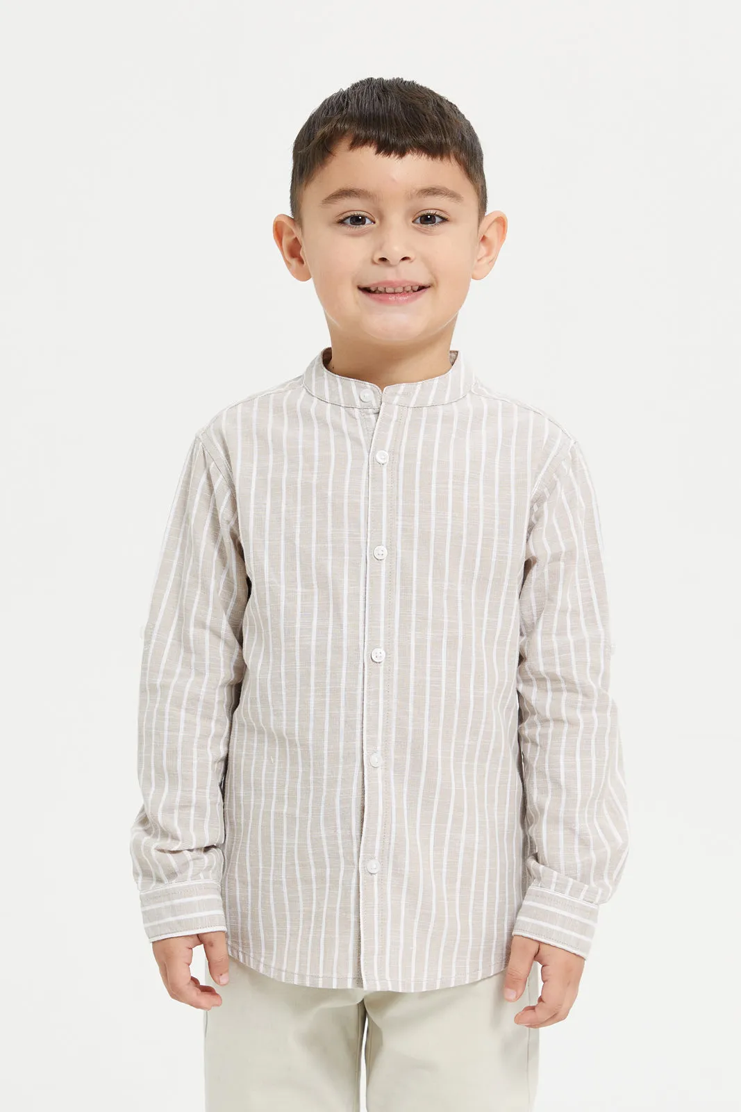 Boys Brown Striped Shirt