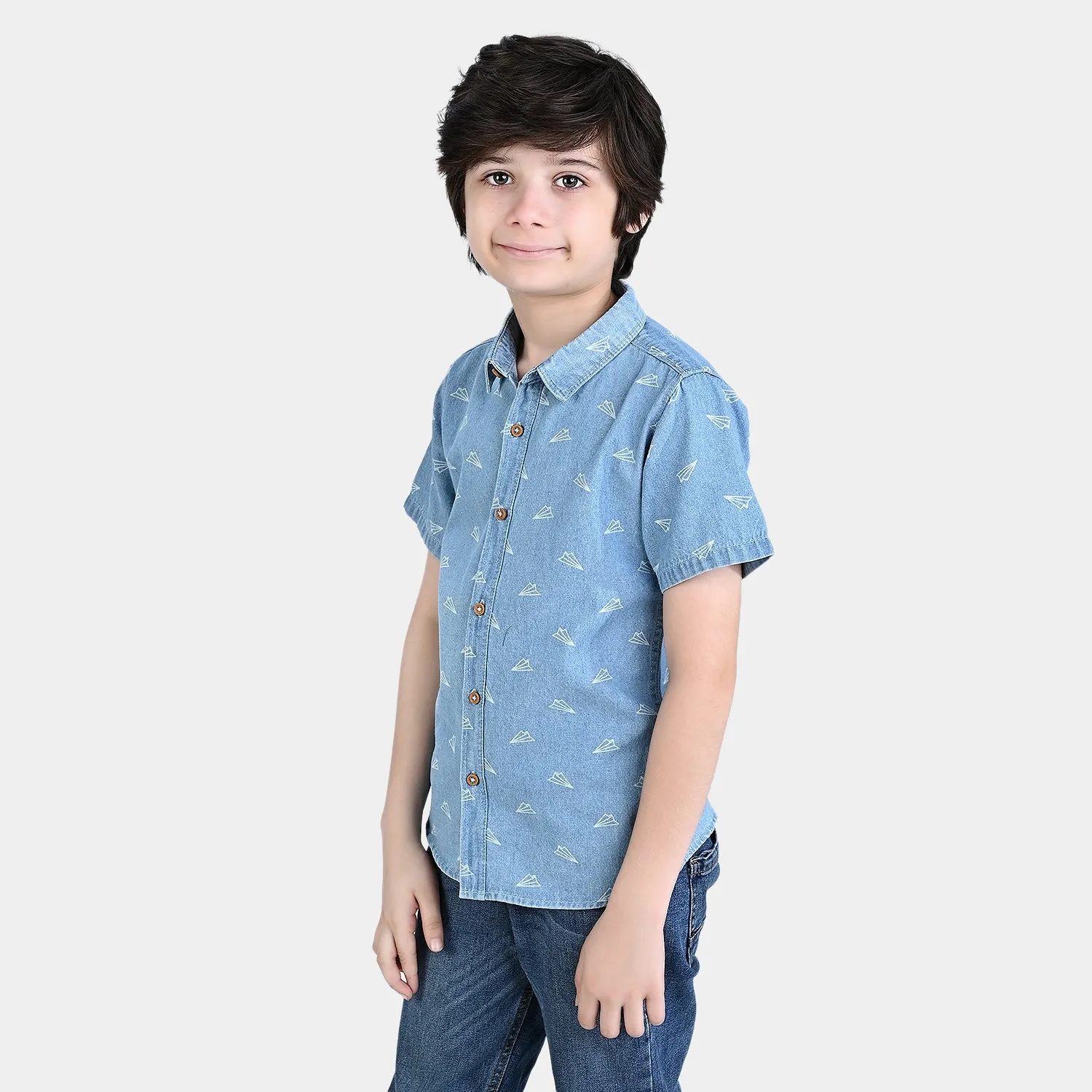 Boys Denim rigid Shirt Paper Dart-LT.Blue