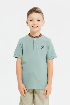 Boys Green Embroidery Polo T-Shirt