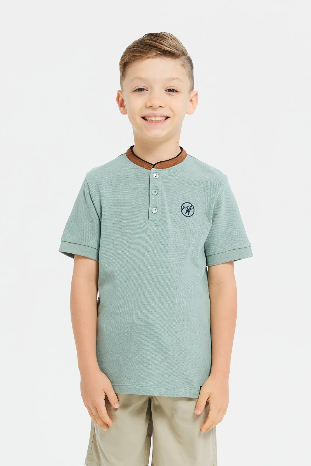 Boys Green Embroidery Polo T-Shirt