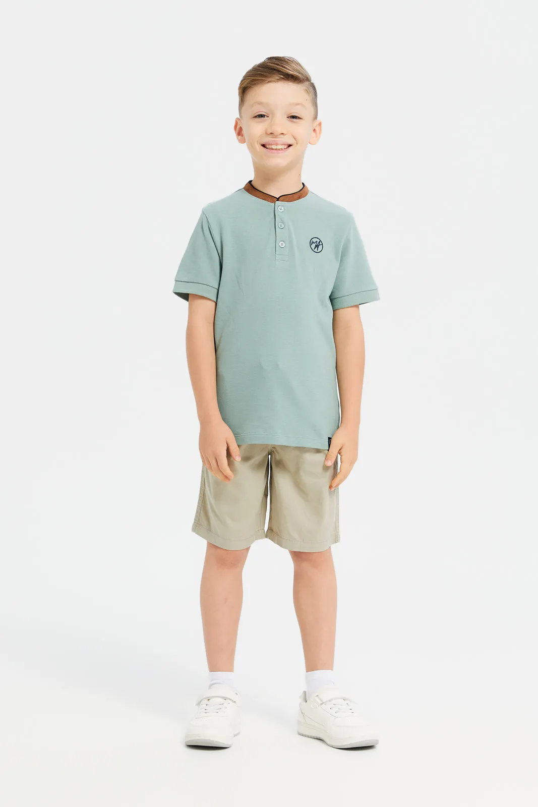 Boys Green Embroidery Polo T-Shirt