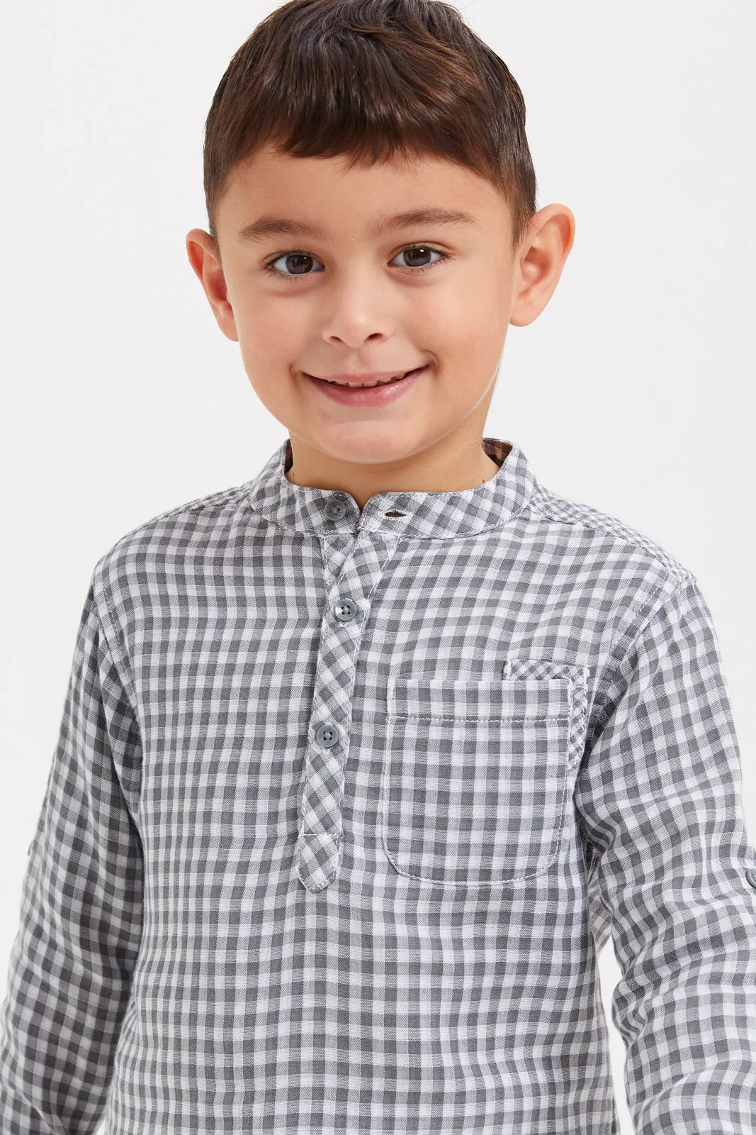 Boys Grey Checkered Shirt