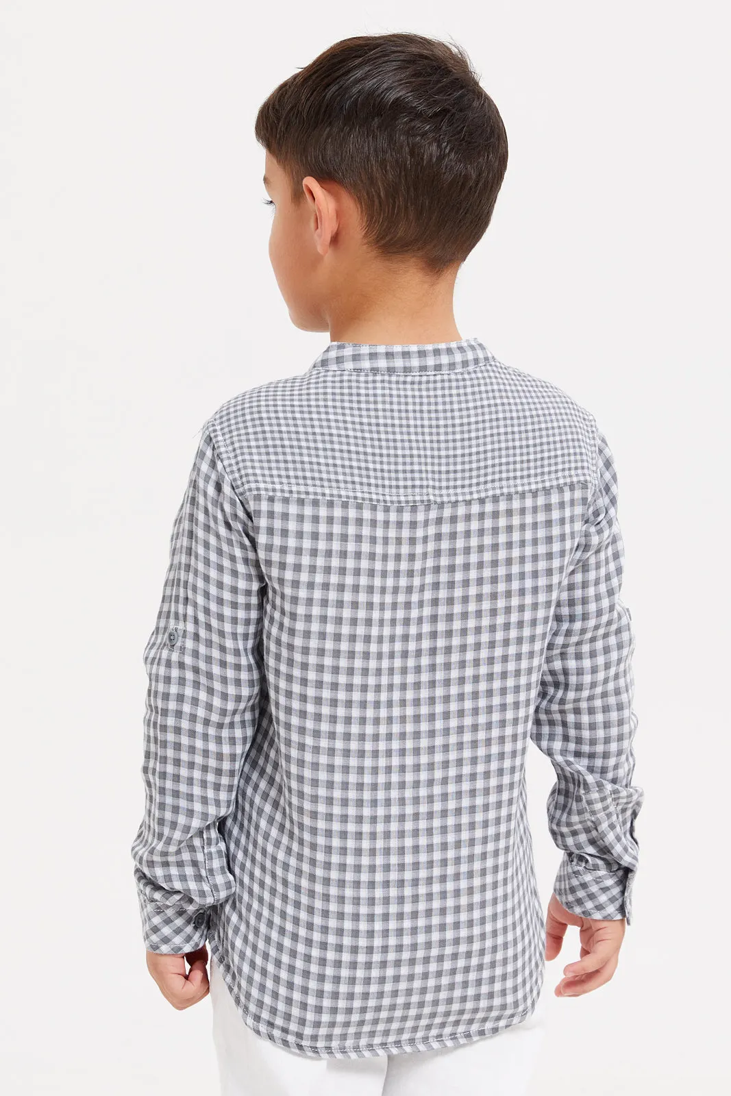 Boys Grey Checkered Shirt