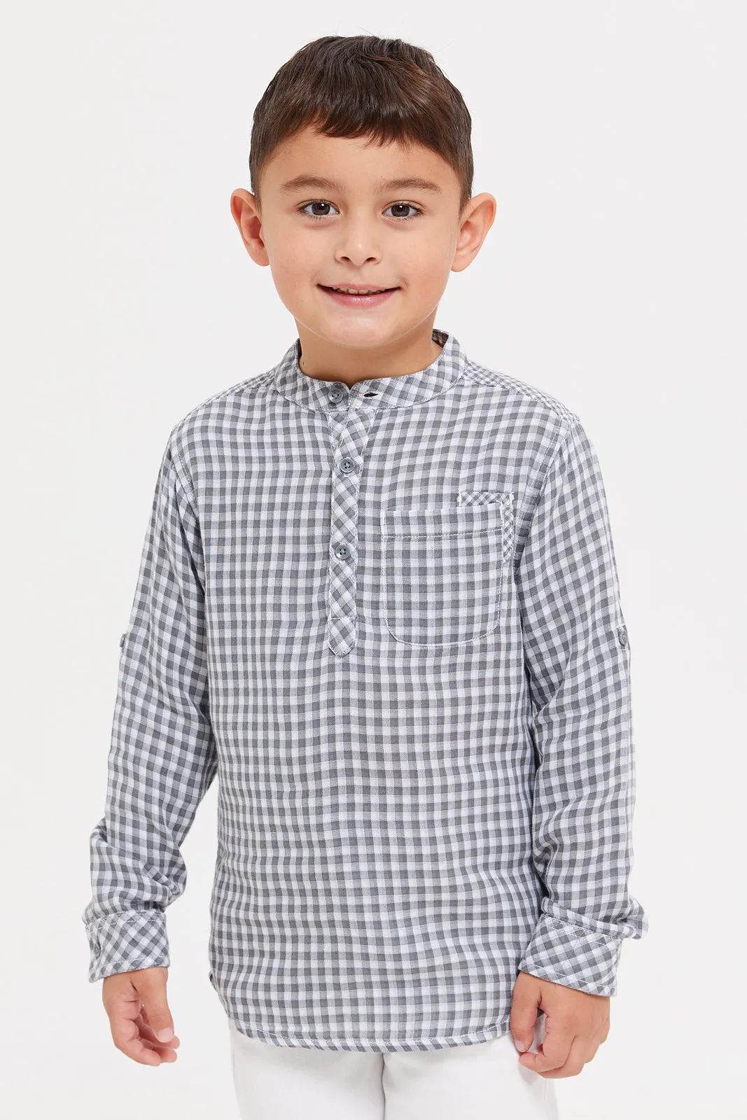 Boys Grey Checkered Shirt