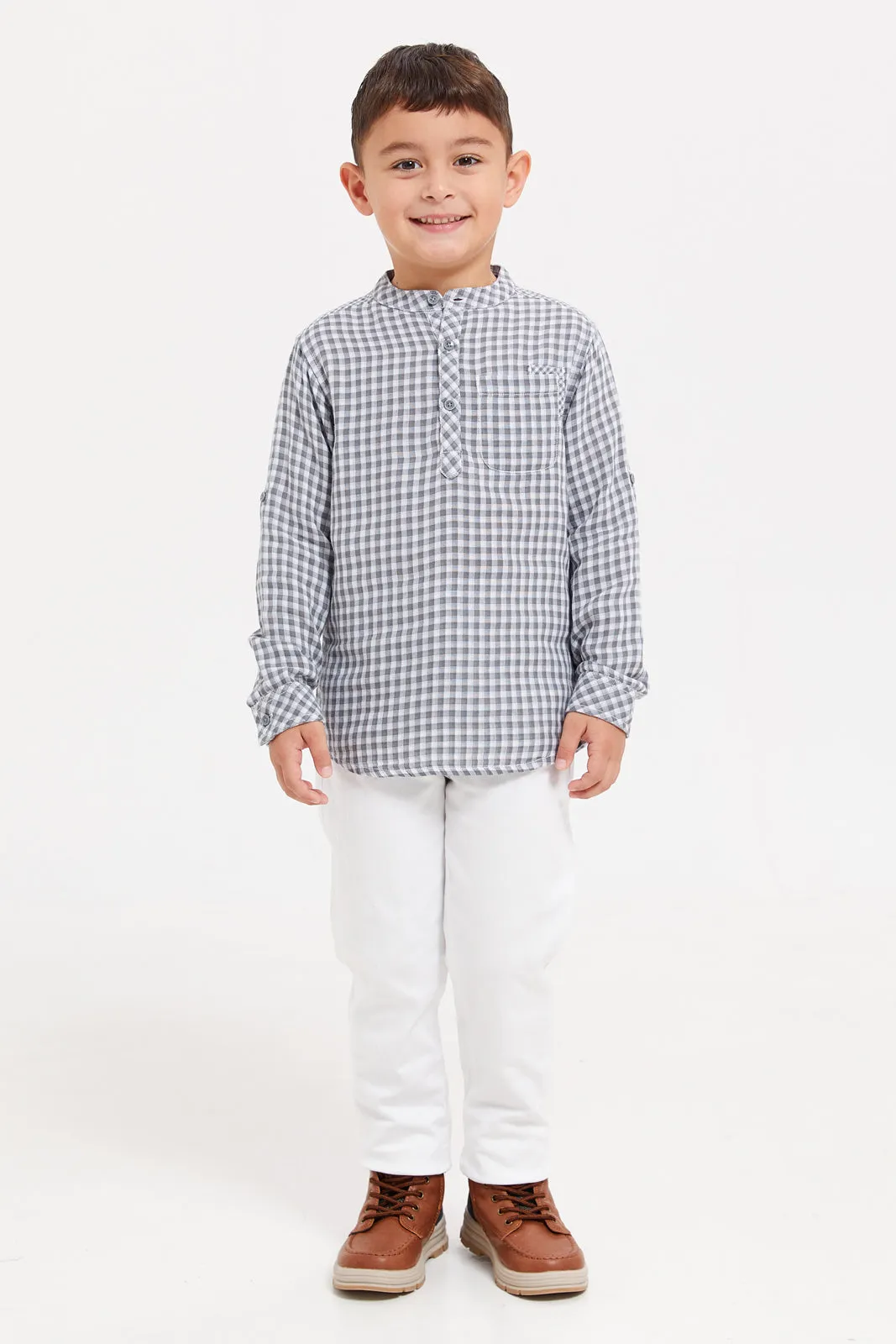 Boys Grey Checkered Shirt