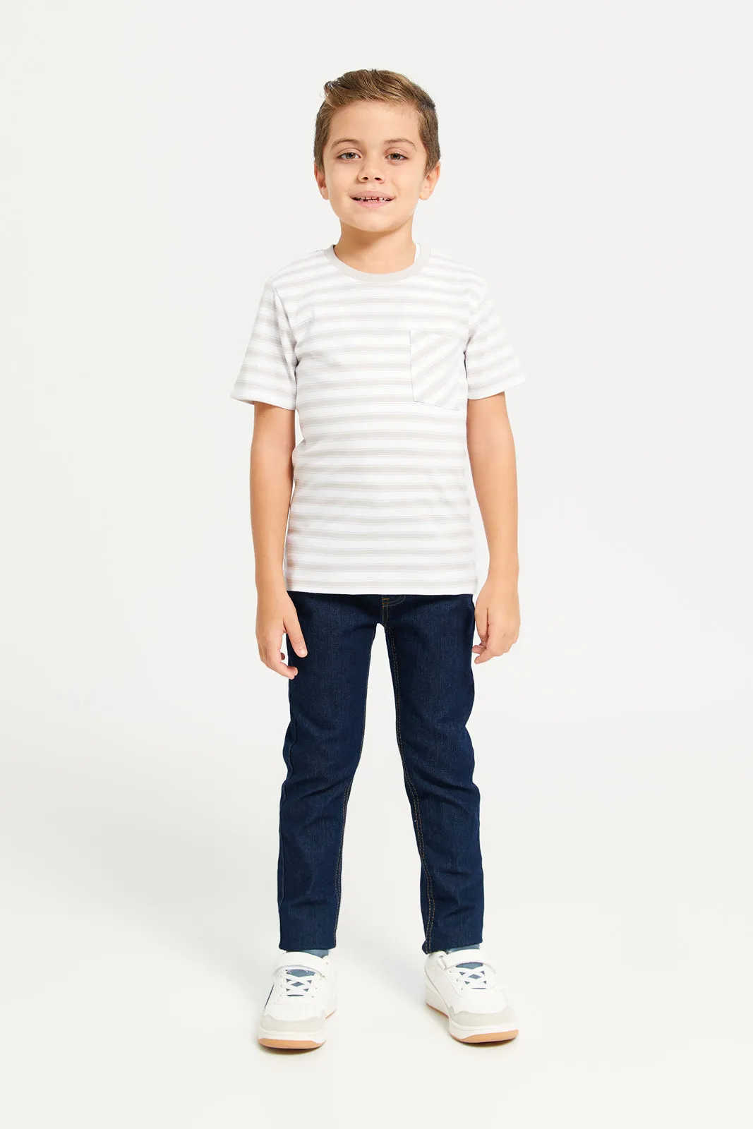 Boys Grey Stripe Short Sleeve T-Shirt