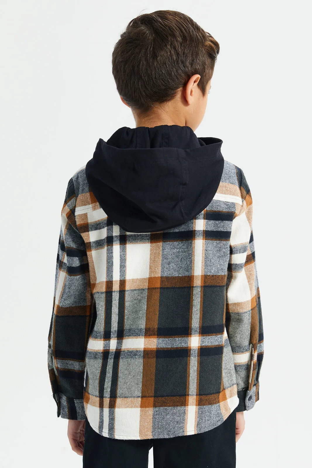 Boys Multicolour Checkered Shirt With Detachable Hooded