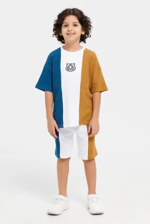 Boys Multicolour Paneled T-Shirt Set (2 Piece)