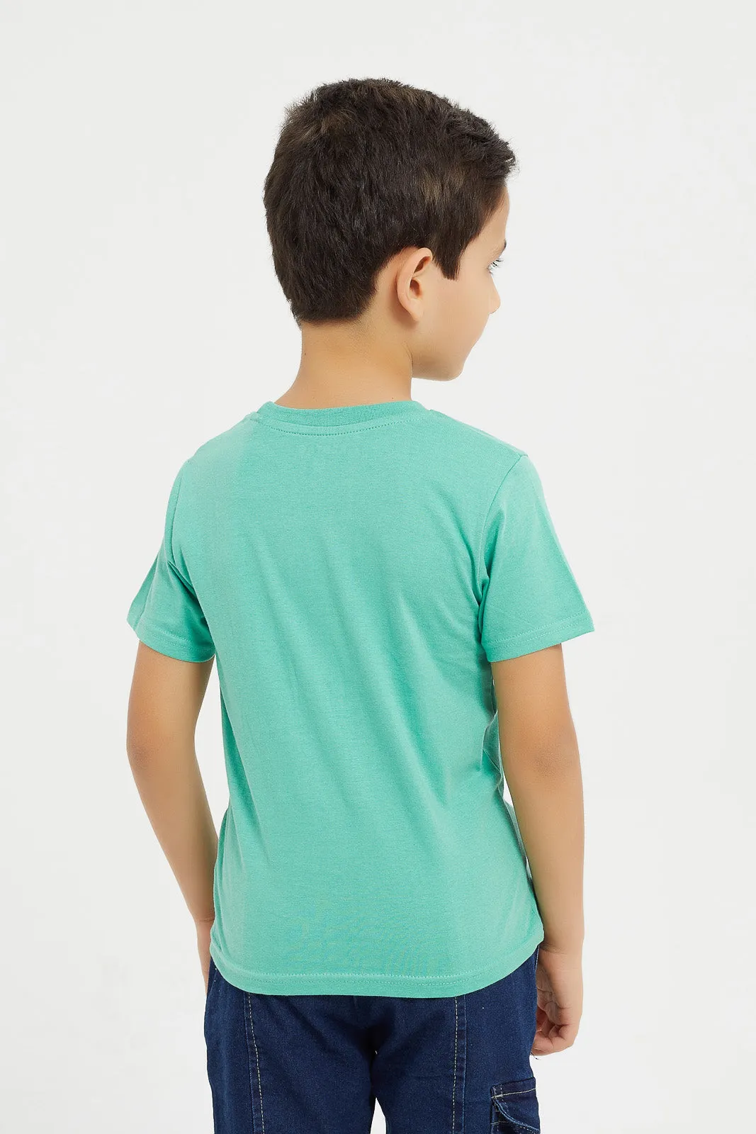 Boys Teal And Yellow Printed T-Shirt Set (2 Piece)