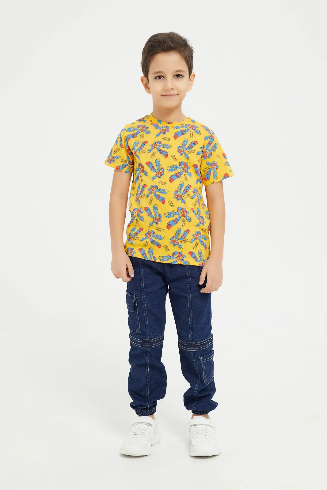 Boys Teal And Yellow Printed T-Shirt Set (2 Piece)