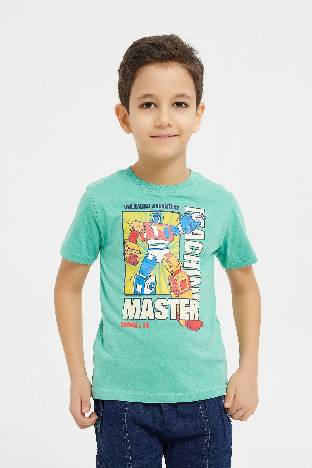 Boys Teal And Yellow Printed T-Shirt Set (2 Piece)