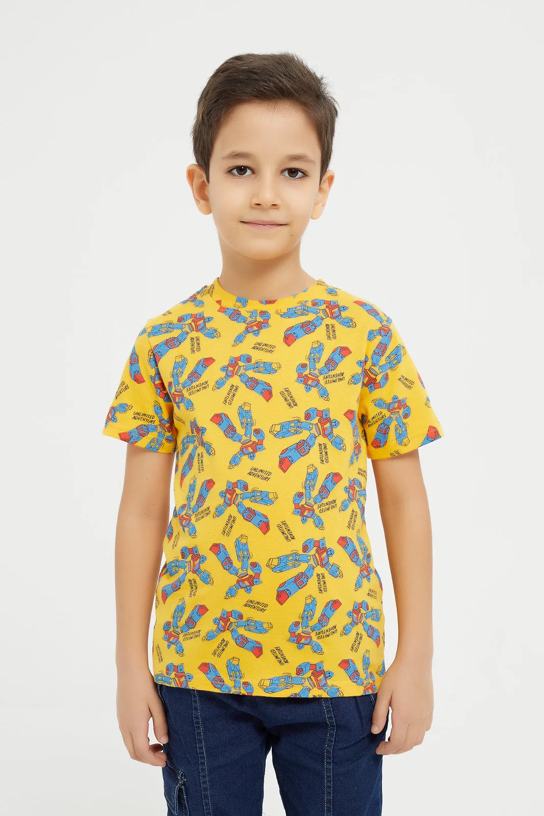 Boys Teal And Yellow Printed T-Shirt Set (2 Piece)