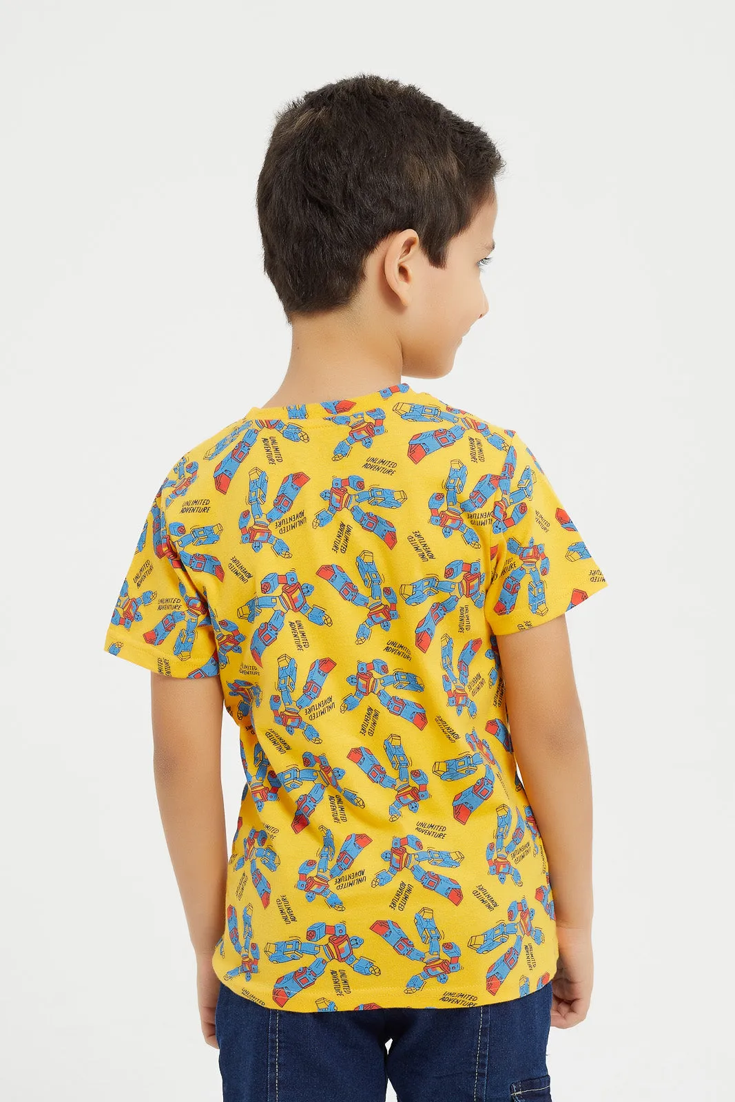 Boys Teal And Yellow Printed T-Shirt Set (2 Piece)