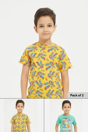 Boys Teal And Yellow Printed T-Shirt Set (2 Piece)