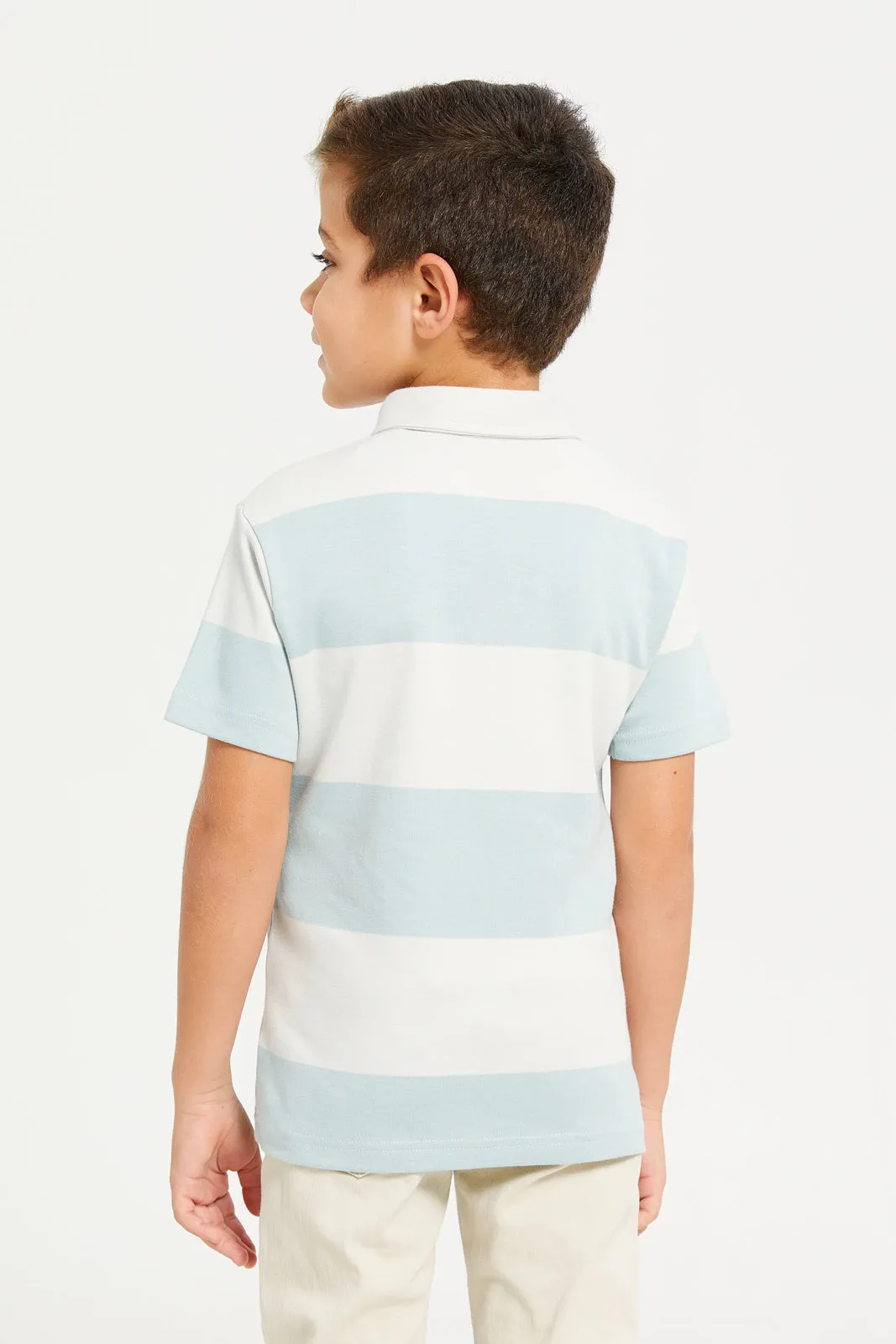 Boys White And Blue Stripe Polo T-Shirt