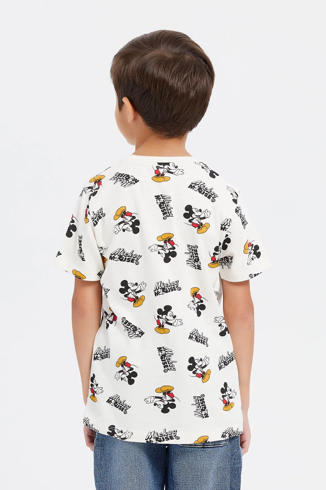 Boys White And Mustard Mickey Mouse T-Shirt Set (2 Piece)