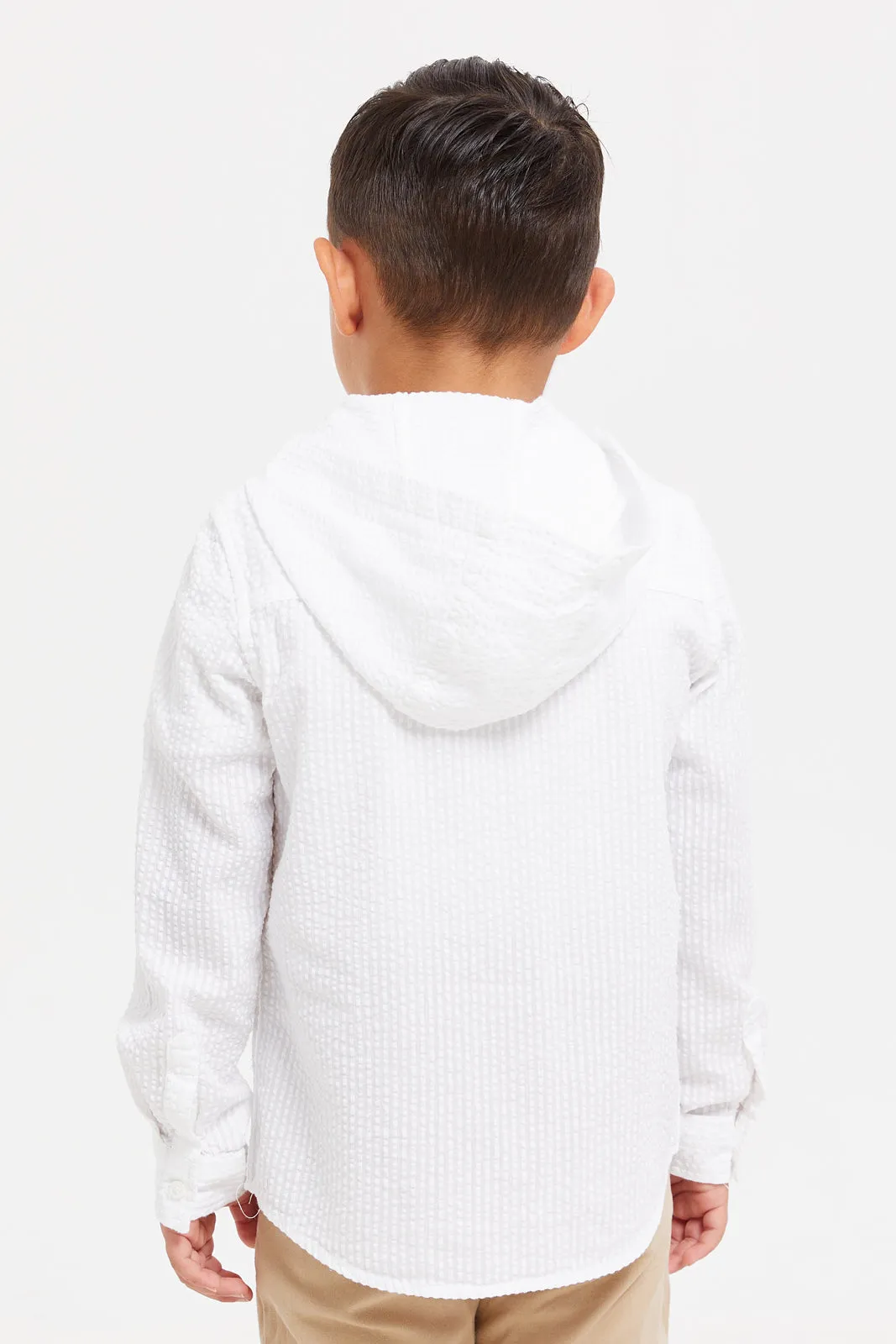 Boys White Hooded Shirt