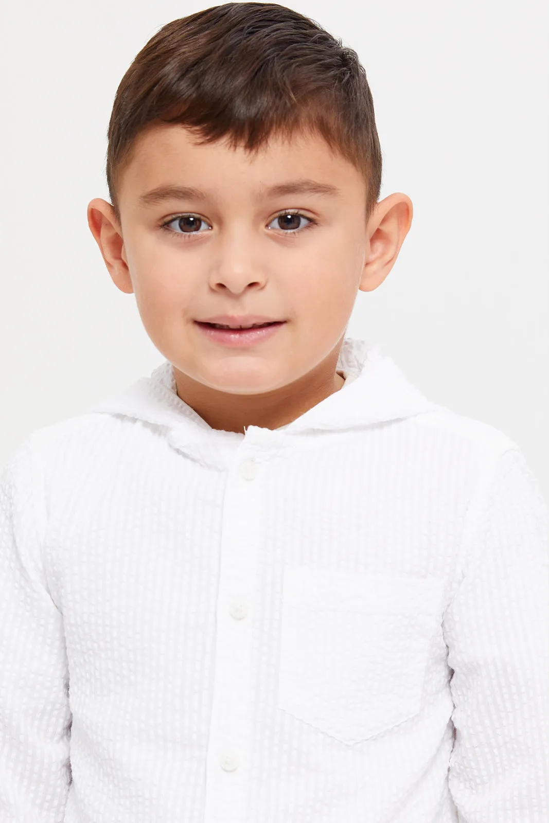 Boys White Hooded Shirt