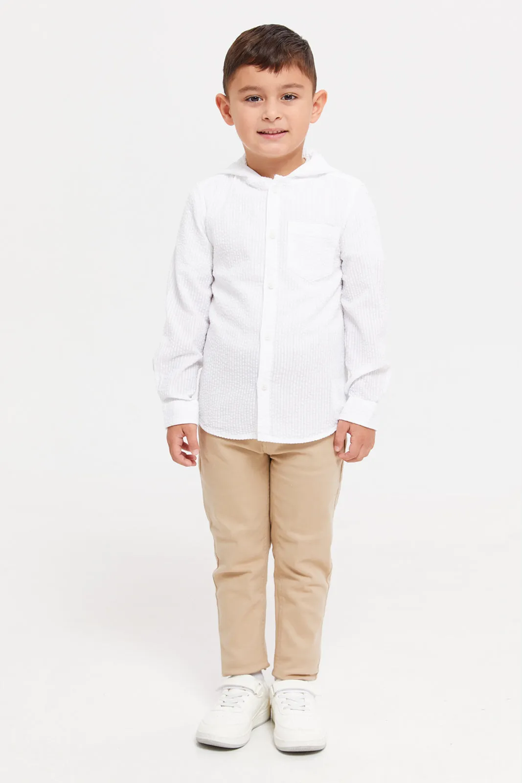 Boys White Hooded Shirt