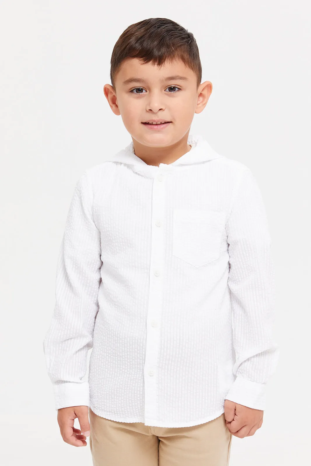 Boys White Hooded Shirt