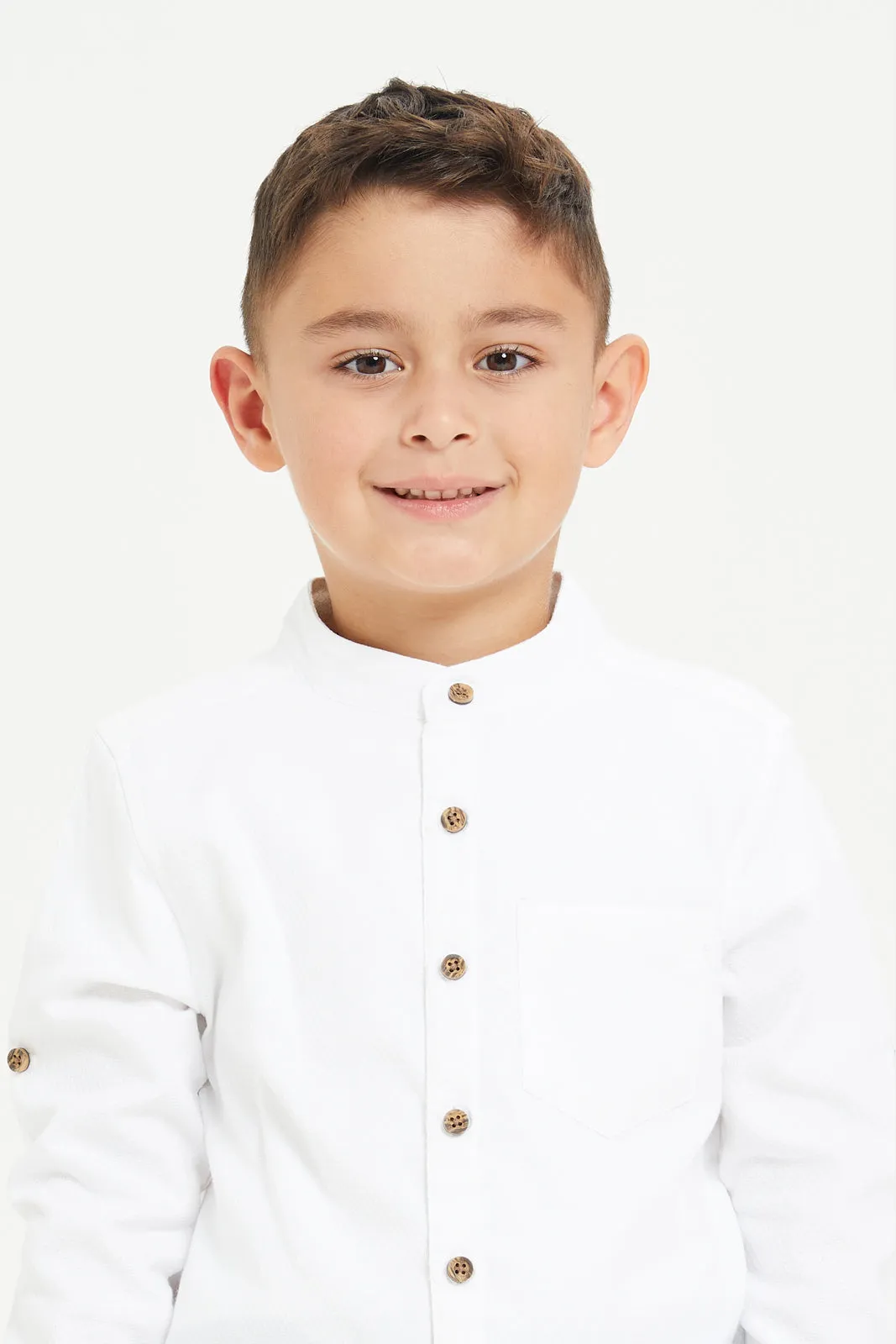 Boys White Jacquard Shirt