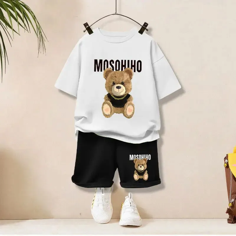 Cartoon Smiley Bear Short Sleeve T-Shirts and Shorts