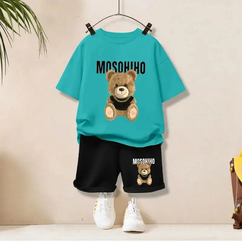 Cartoon Smiley Bear Short Sleeve T-Shirts and Shorts