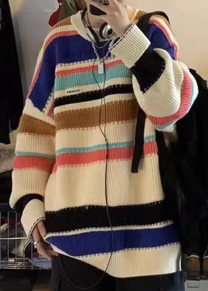 Chic Rainbow Striped Cozy Knit Mens Sweaters Winter QF025