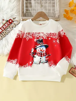 Christmas Snowman Graphic Print Boys Warm Sweatshirt: Thick And Cozy Top For Spring Fall Winter Season