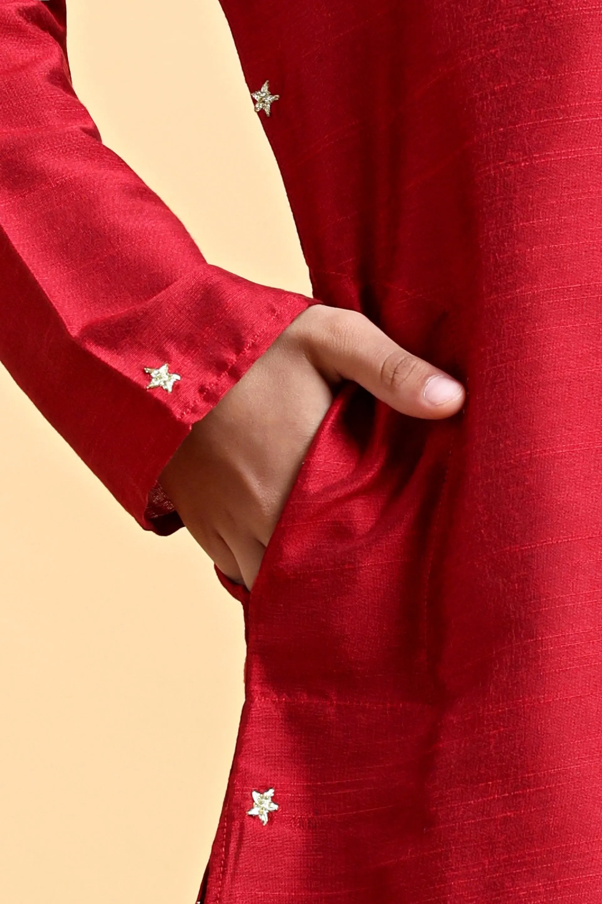 Deep Red Embriodery Cotton Silk Kurta with Dhoti Set