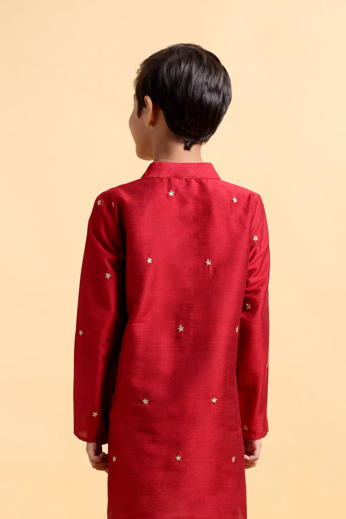 Deep Red Embriodery Cotton Silk Kurta with Dhoti Set