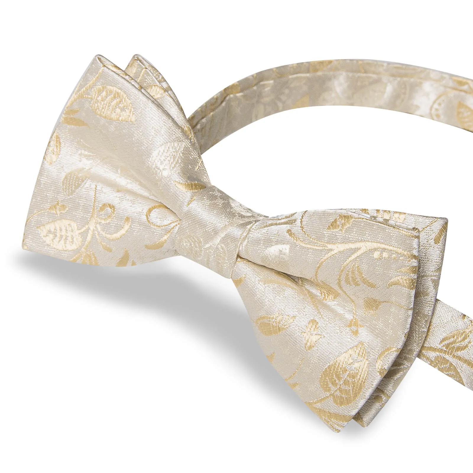 DiBanGu Kids Bow Tie Champagne Color Floral Silk Pre-Bow Tie Hanky Set