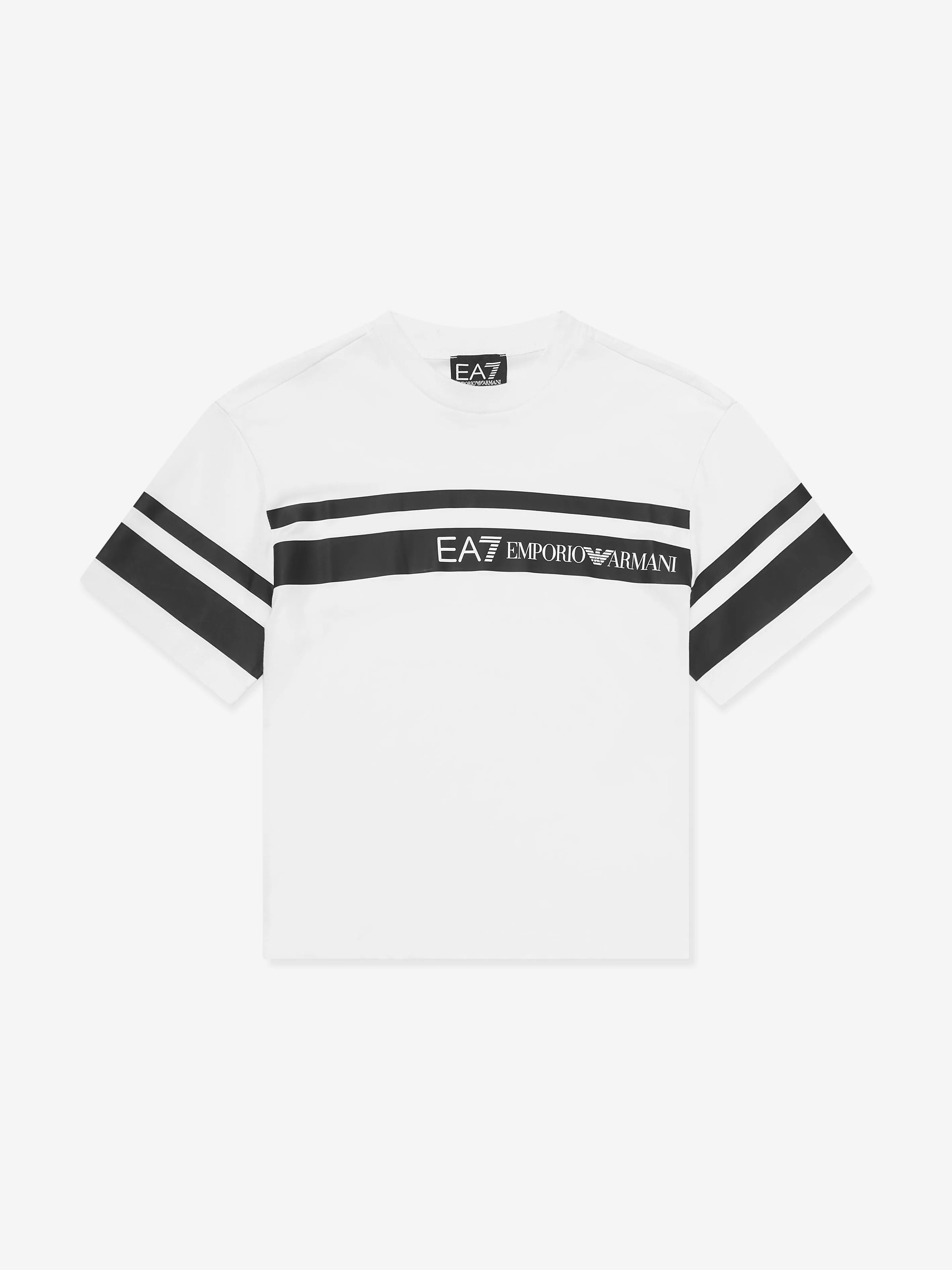 EA7 Emporio Armani Boys Striped Logo T-Shirt in White