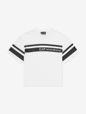 EA7 Emporio Armani Boys Striped Logo T-Shirt in White